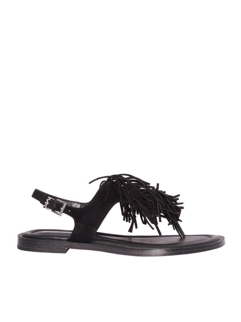 Michael Kors Black Indra Flat Fringe Sandals