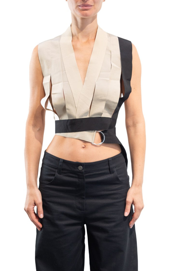 Pier Antonio Gaspari Cropped V-Neck Waist Detail Gilet