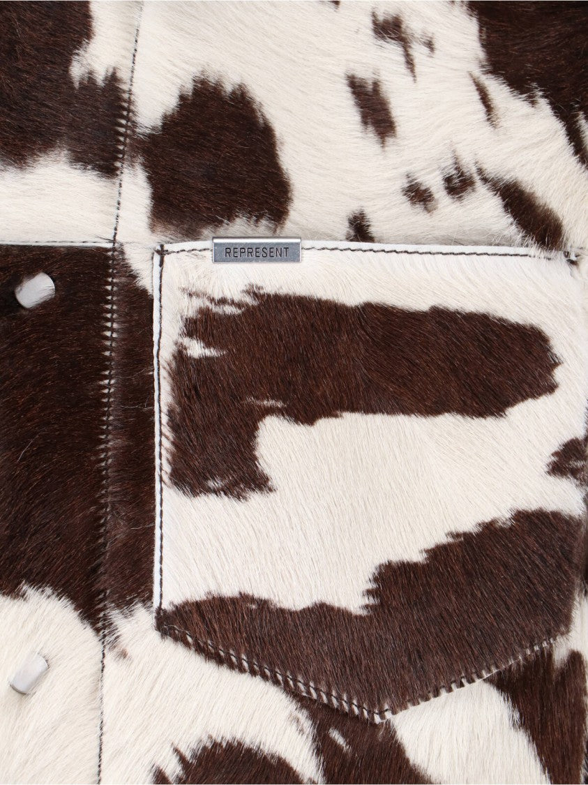 Represent Multicolor Cow Print Leather Jacket