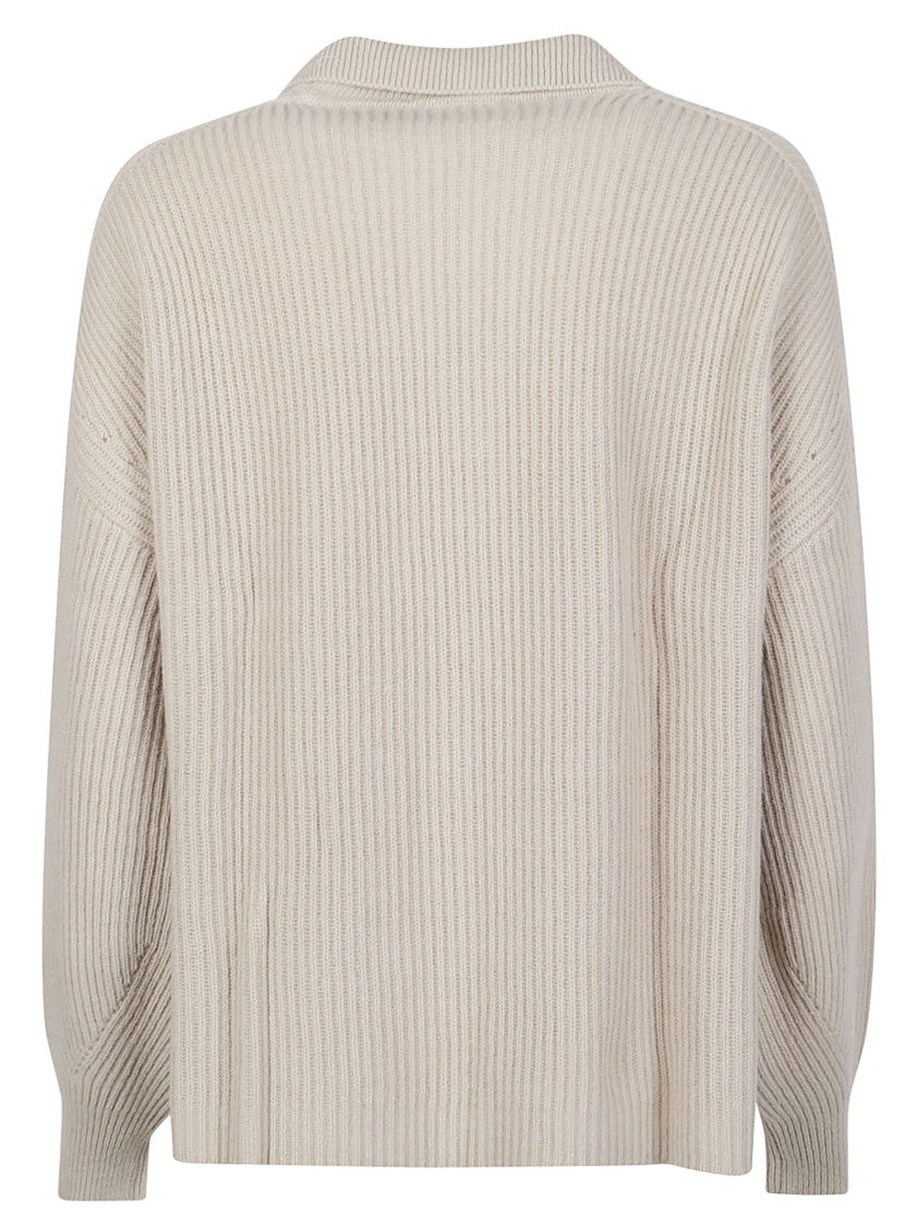 Drumohr Polo Boxy V-Neck Wool-Cashmere Sweater