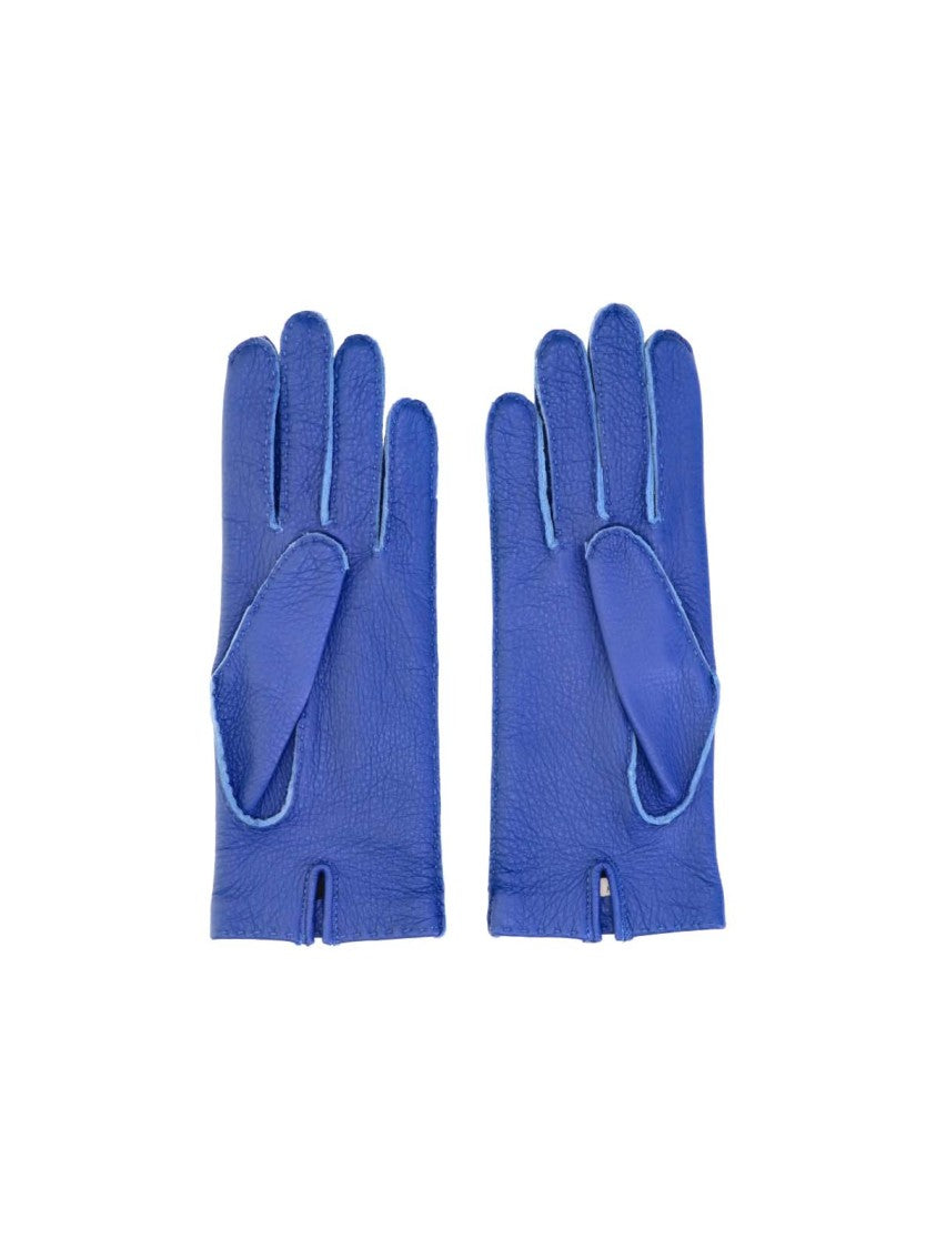 Ami Paris Blue Textured Leather Silver Ring Gloves