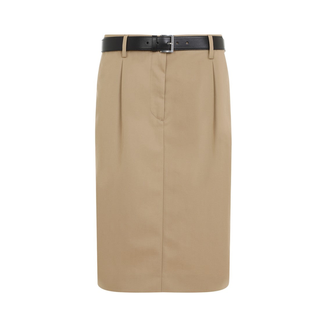 Prada Knee-Length Tailored Skirt With Front Zip And Leather Belt