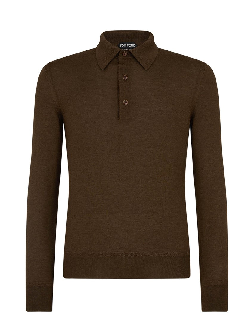 Tom Ford Tobacco Silk And Cashmere Long-Sleeved Polo Shirt
