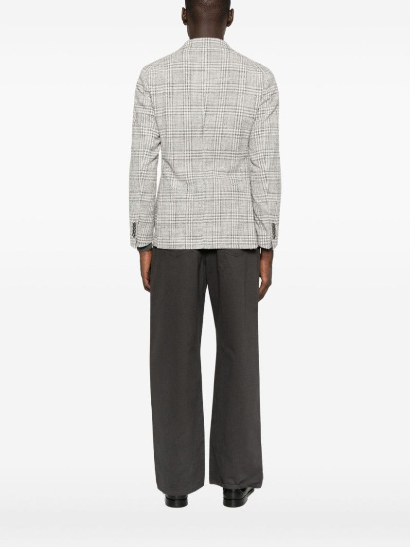 Tagliatore Tailored Grey Jacket With Subtle Plaid Pattern