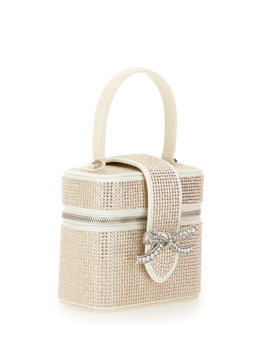 Self-Portrait Structured Satin Beauty Case With Rhinestone Embellishments