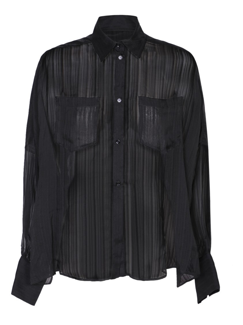 Rev Silk Black Shirt With Sheer Detailing And Design