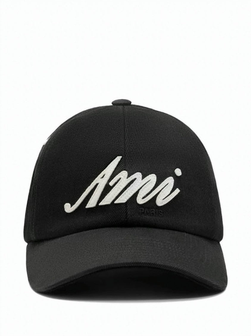 Ami Paris White Cotton Embroidered Script Baseball Cap