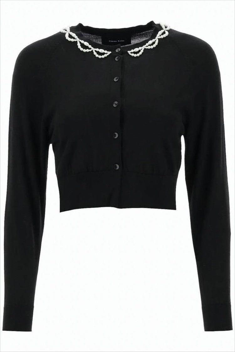 Simone Rocha Cropped Fitted Cardigan With Pearl-Embellished Neckline
