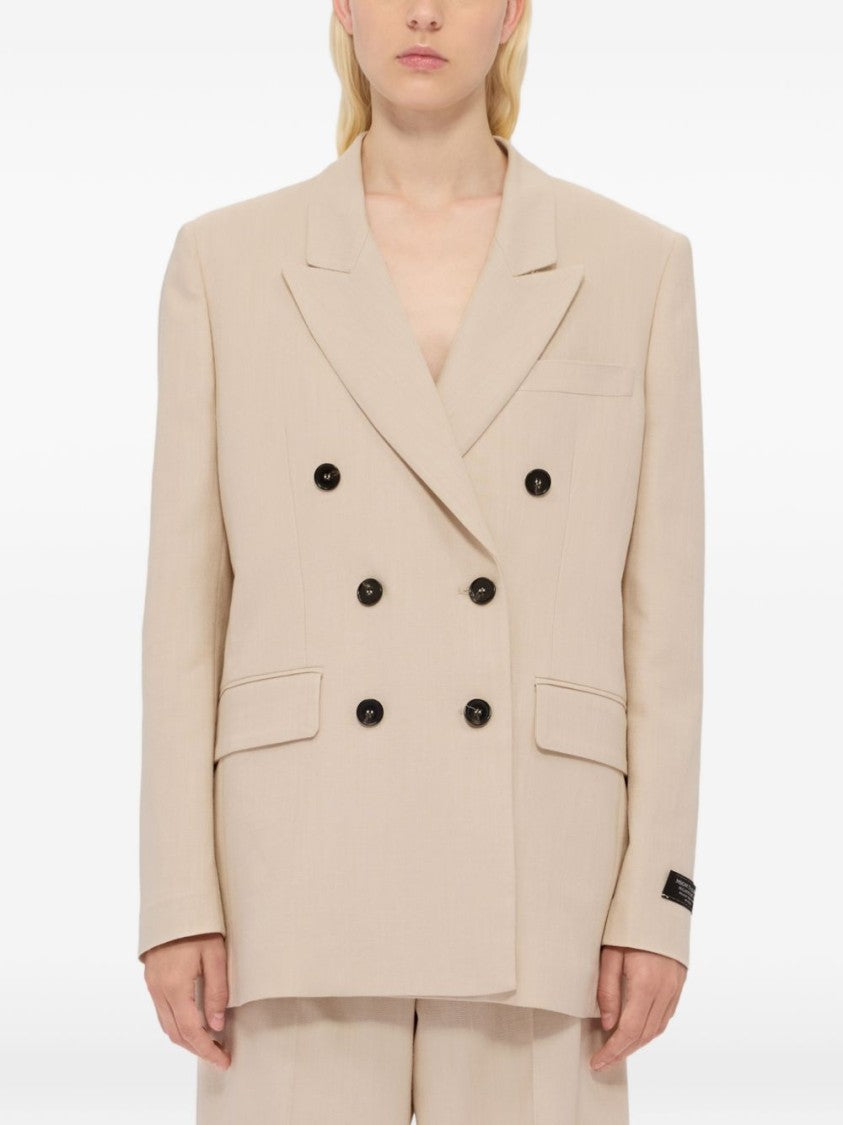 Msgm Beige Double-Breasted Blazer With Peak Lapels And Flap Pockets