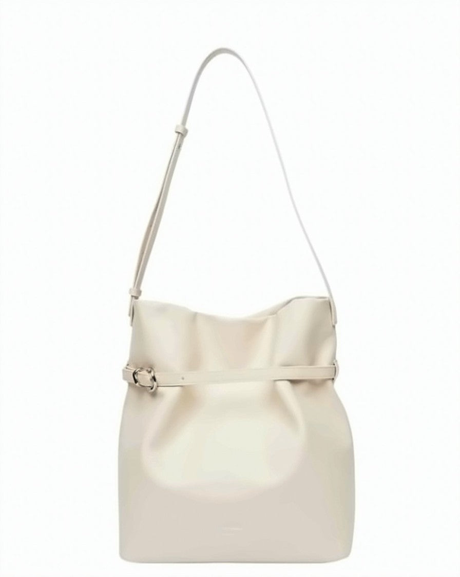 Emporio Armani Ivory Smooth Finish Buckle Shoulder Bag