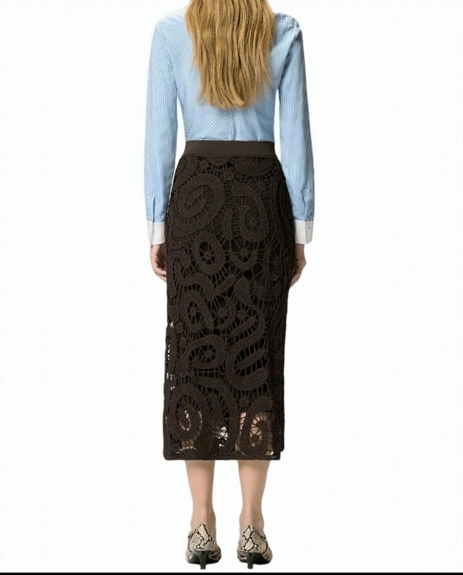 Pinko Maestrale Crochet Flared Midi Skirt
