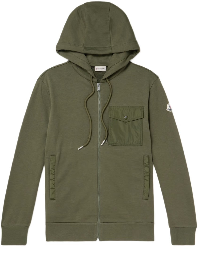 Moncler Functional Green Nylon Hoodie With Flap Pocket