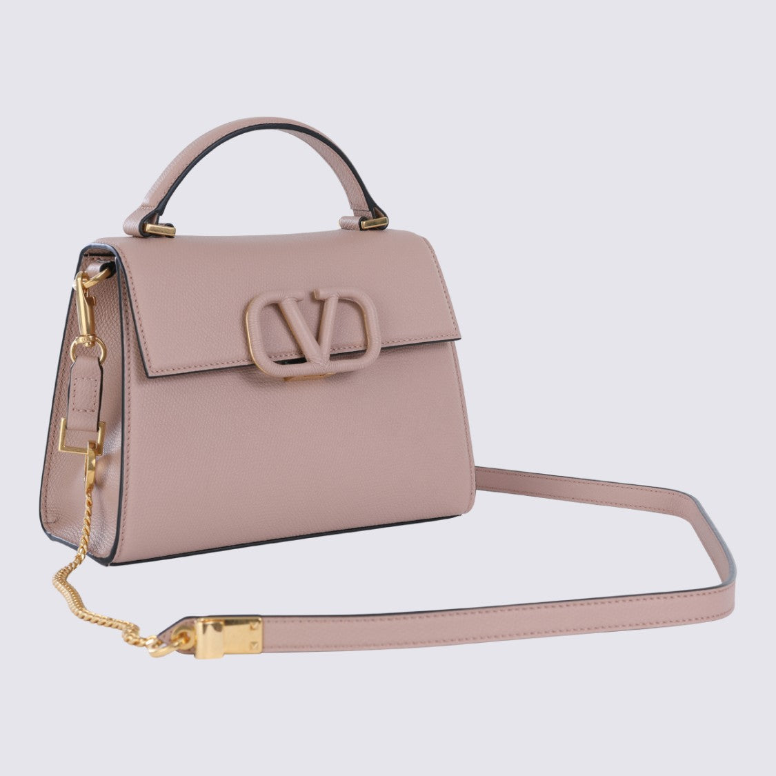 Valentino Garavani Structured Pink Leather Vsling Top Handle Bag