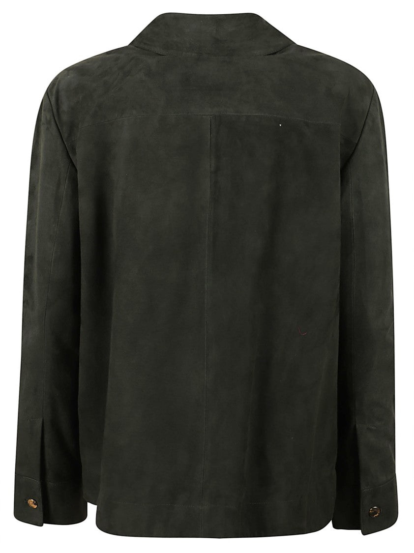 Max Mara Cropped Suede Jacket With Classic Collar And Metallic Buttons