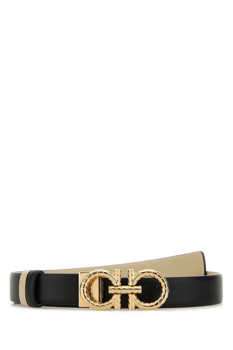 Salvatore Ferragamo Black Leather Reversible Belt