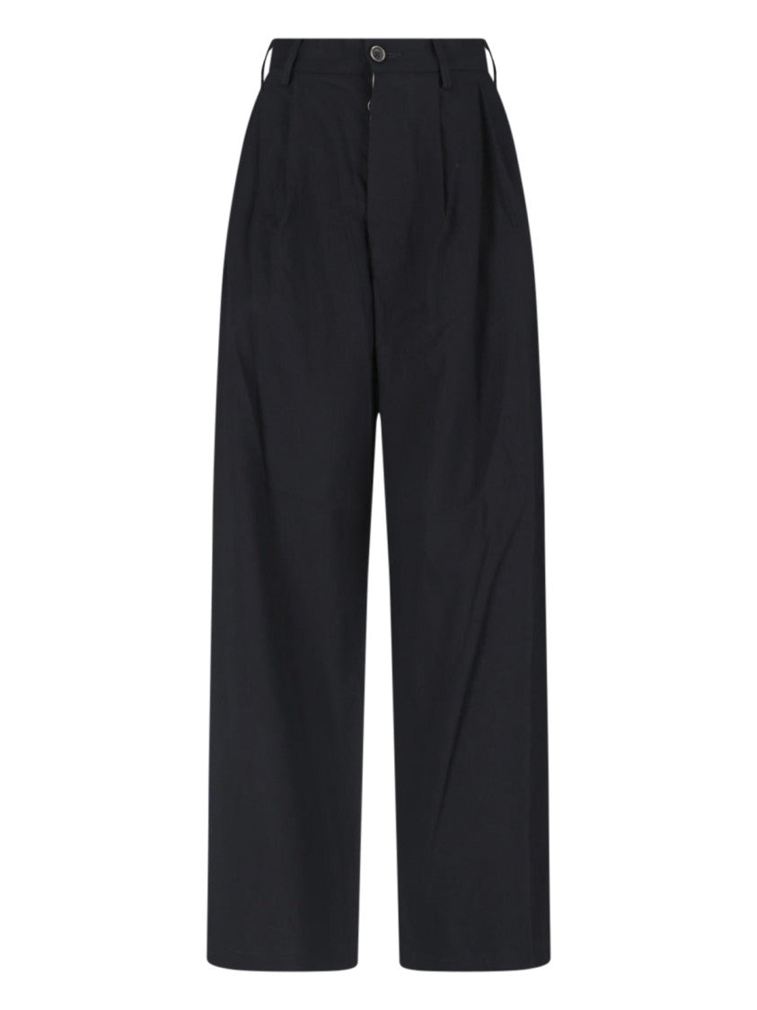 Uma Wang Black High-Waisted Wide-Leg Linen Trousers