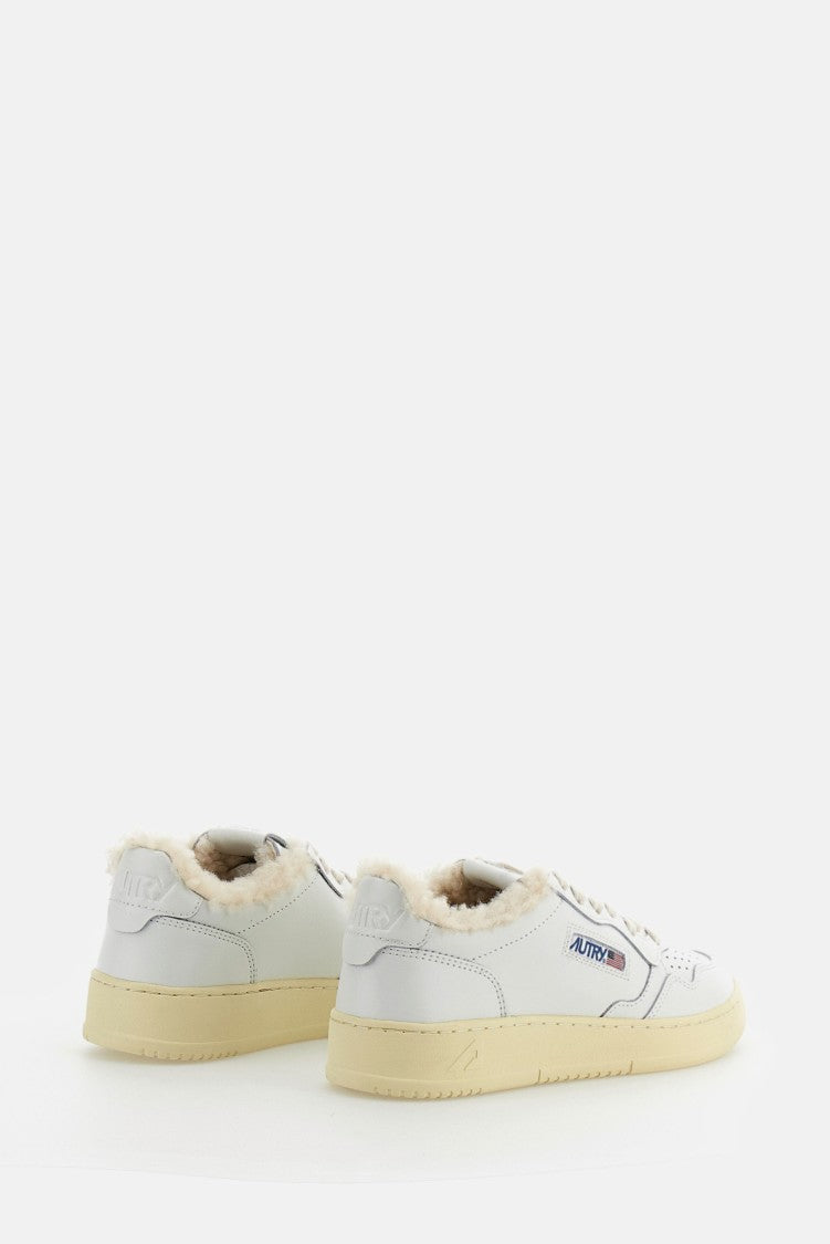 Autry White Medalist Low Shearling Leather Sneakers