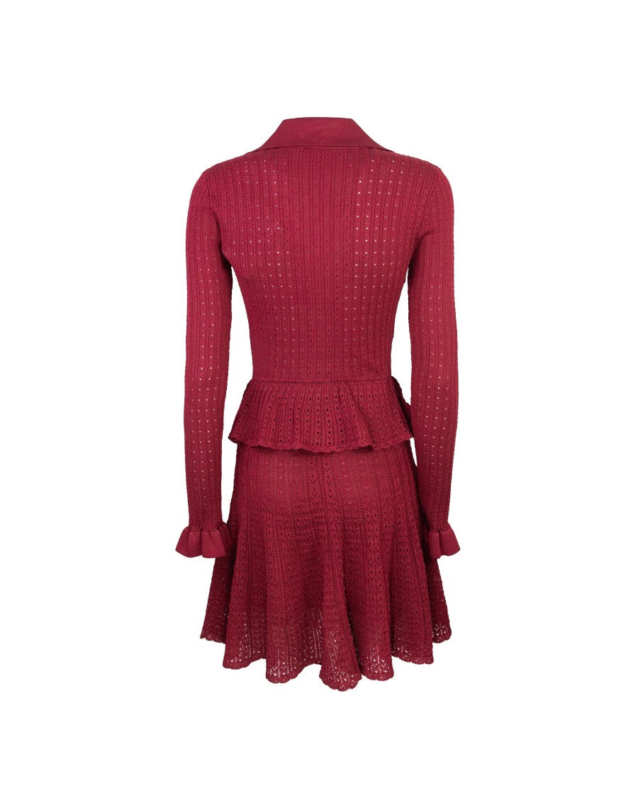 Self-Portrait Burgundy Pointelle Knit Mini Dress