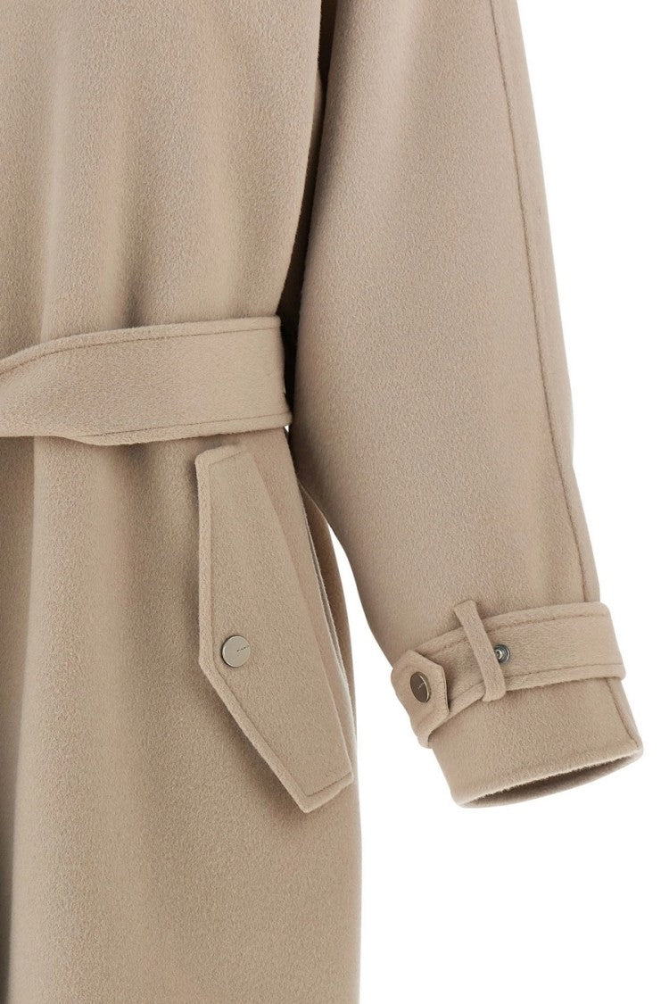 Pinko Beige Hooded Inset Pocket Wool-Blend Coat