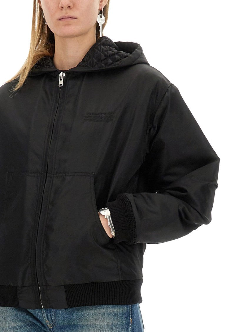 Mm6 By Maison Margiela Cropped Hooded Jacket With Ribbed Cuffs