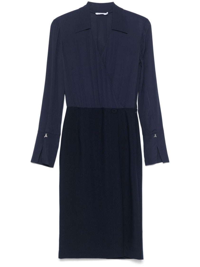 Patrizia Pepe Navy Blue Crossover Neck Dress