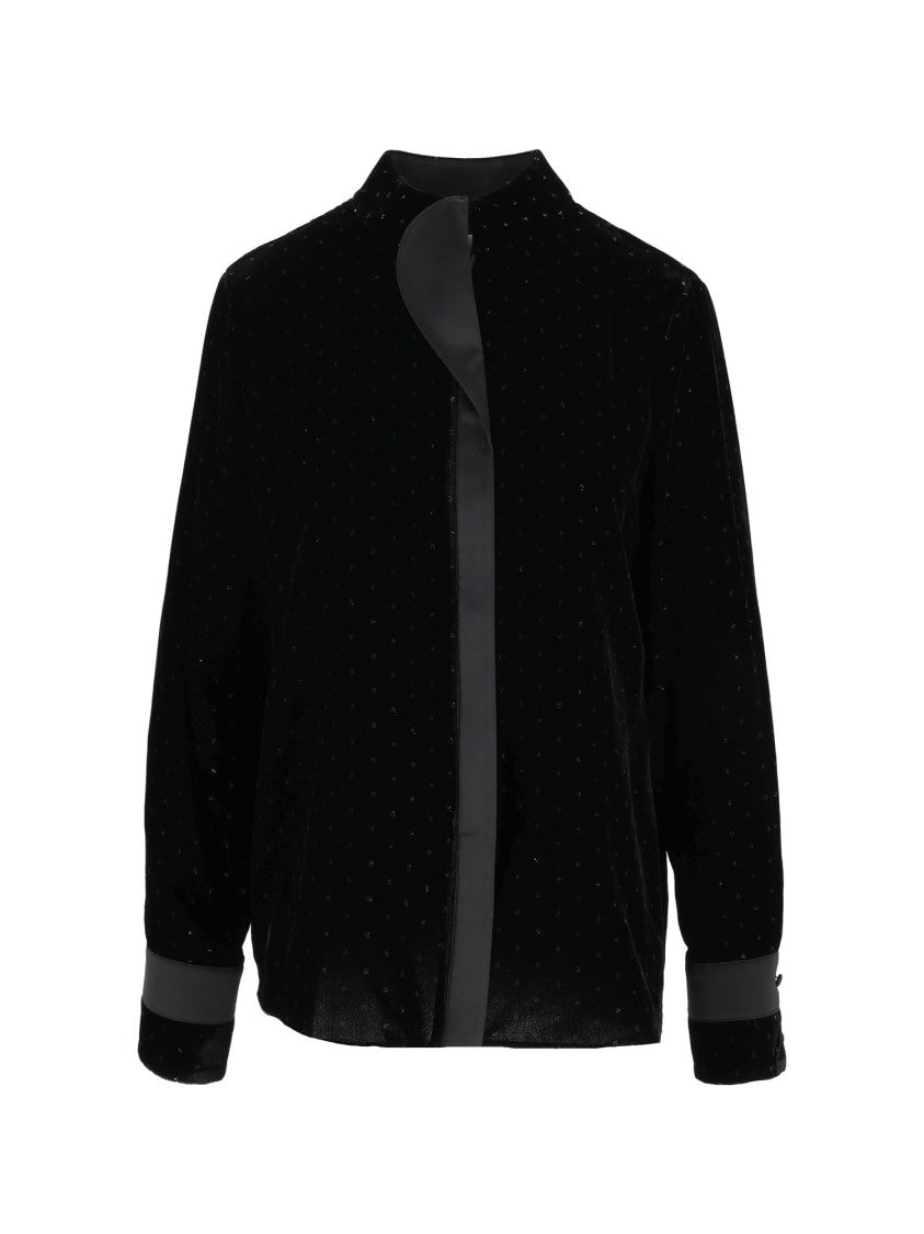 Emporio Armani Black Dotted Satin Trim Blouse