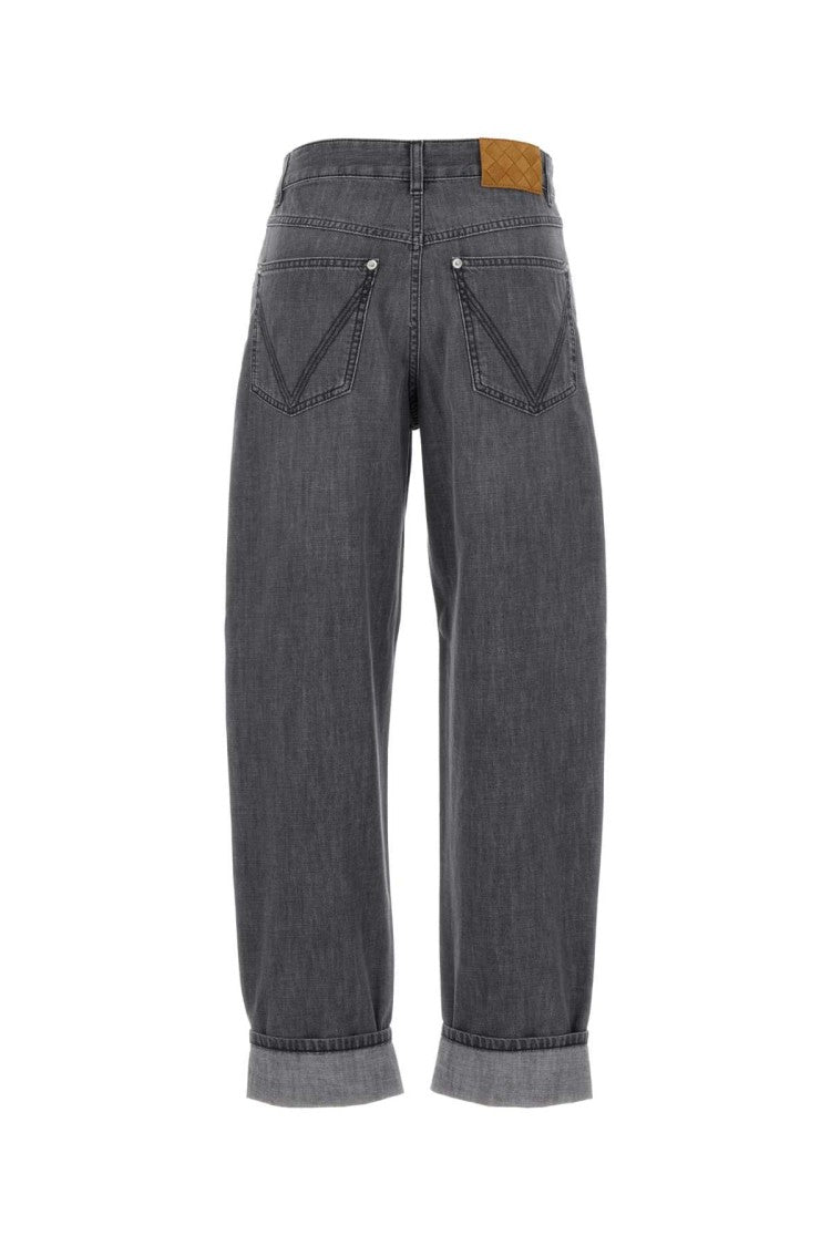 Bottega Veneta Mid-Length Relaxed Fit Grey Denim Jeans With Rolled Cuffs