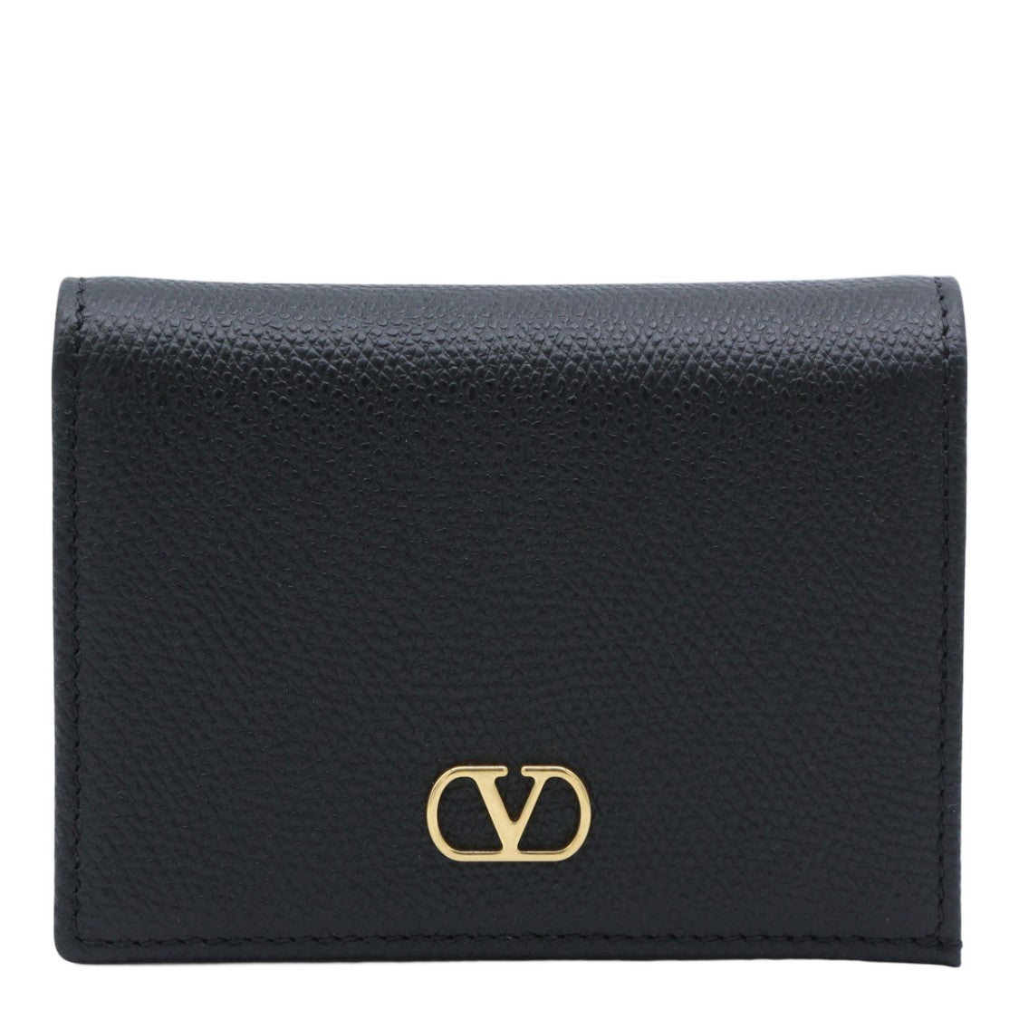 Valentino Garavani Textured Black Leather Wallet With Gold-Tone Logo