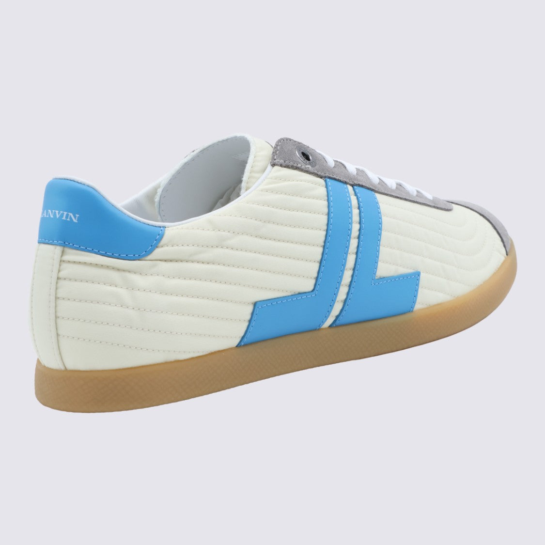 Lanvin Quilted Off-White Sneakers With Light Blue Accents