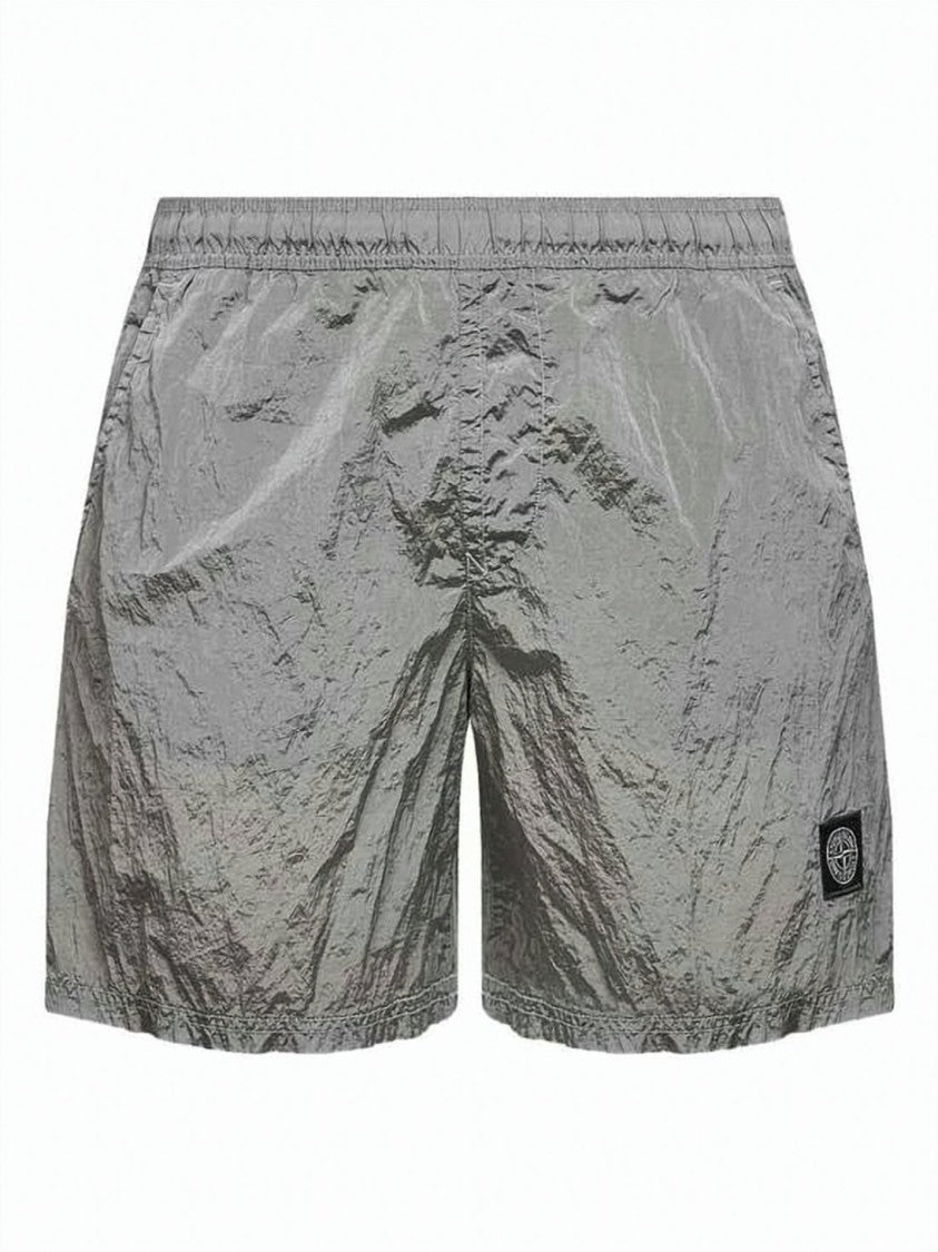 Stone Island Grey Lightweight Crinkled Texture Shorts