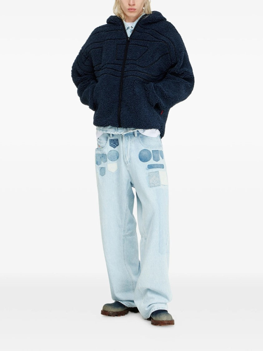Diesel Plush Hooded Jacket With Textured Fabric And Zip-Up Front