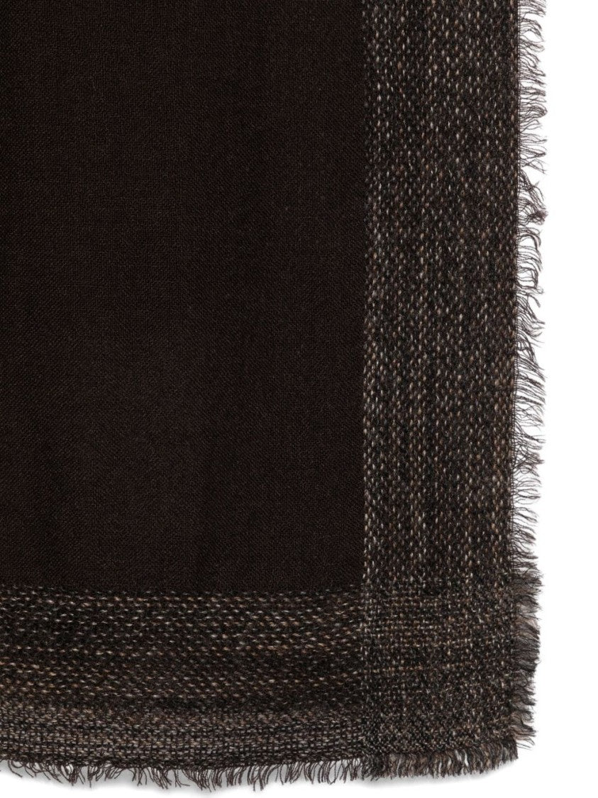Faliero Sarti Textured Black Scarf With Fringed Edges