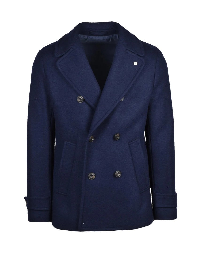 L.B.M. 1911 Blue Unlined Double-Breasted Wool-Blend Peacoat