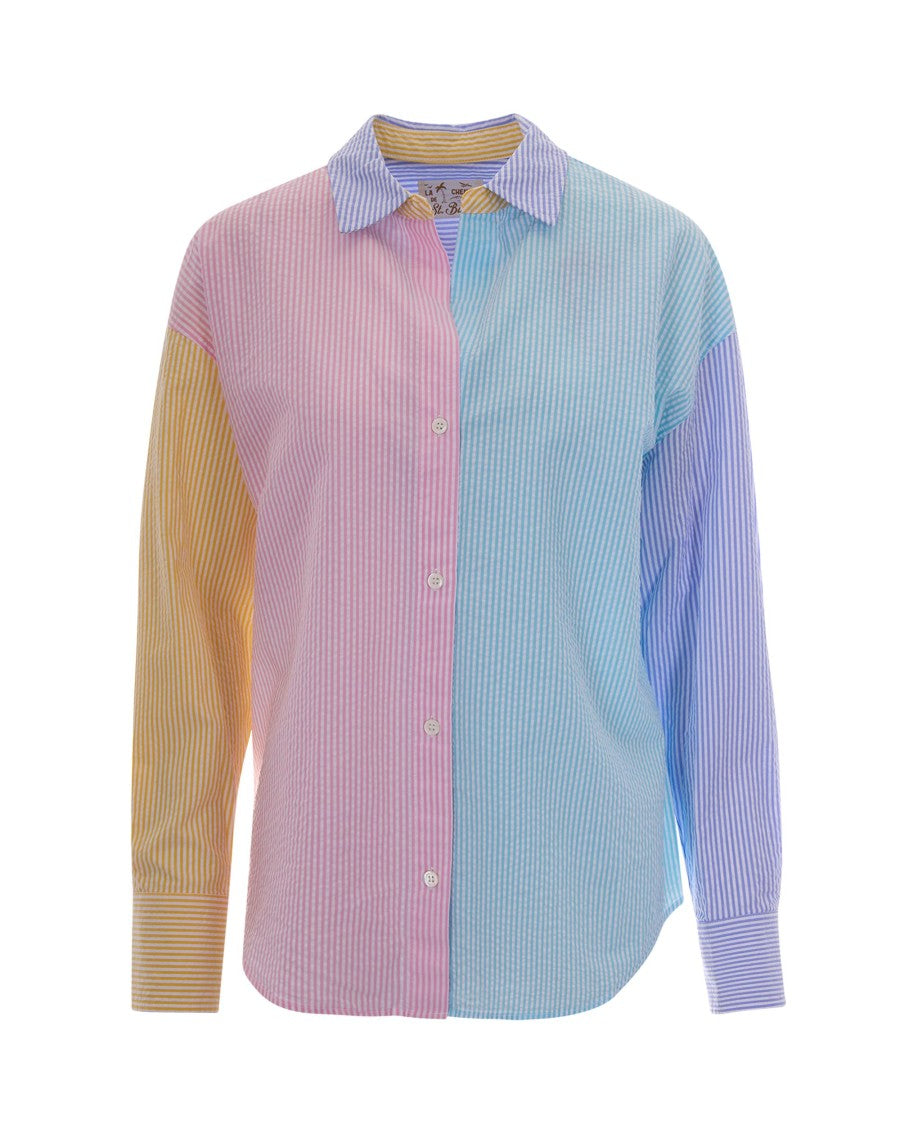 Mc2 Saint Barth Colorblock Striped Seersucker Shirt By Mc2 Saint Barth