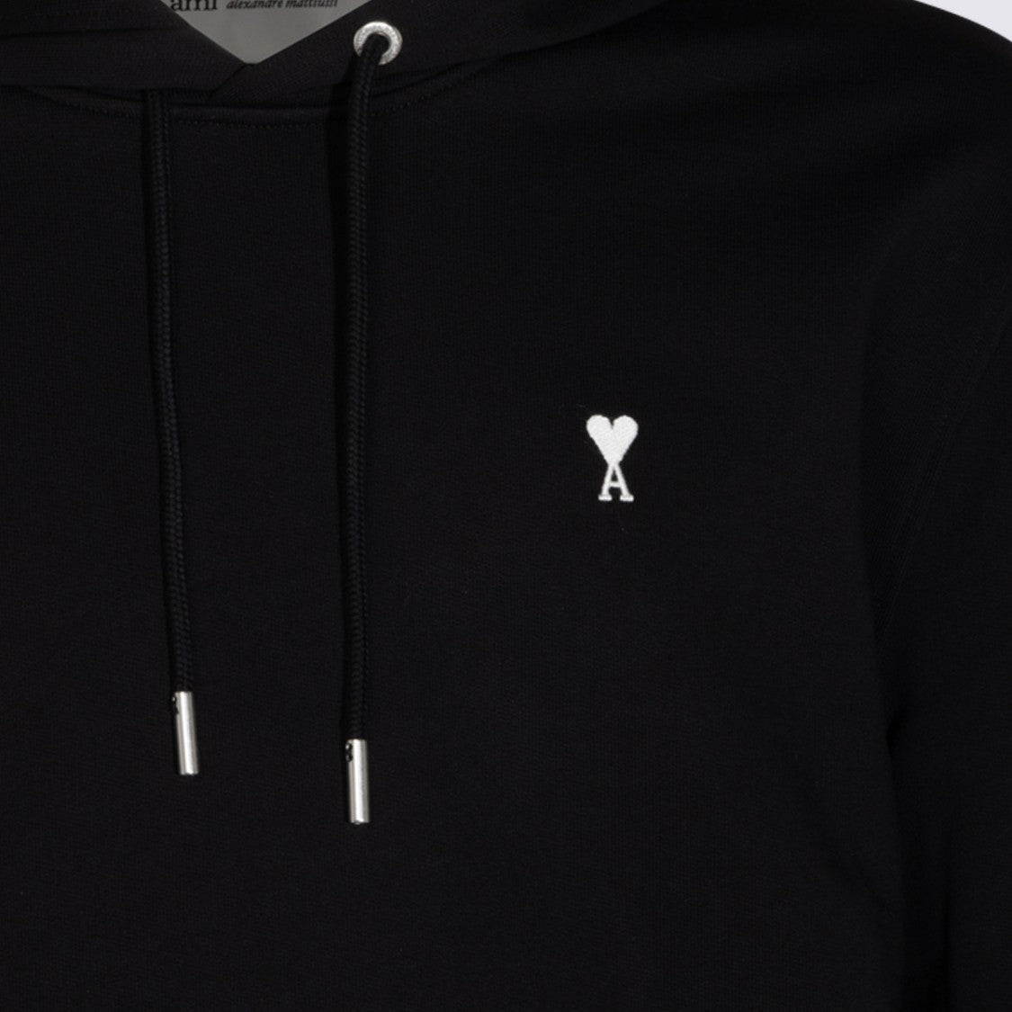 Ami Paris Minimalist Black Hoodie With Front Kangaroo Pocket