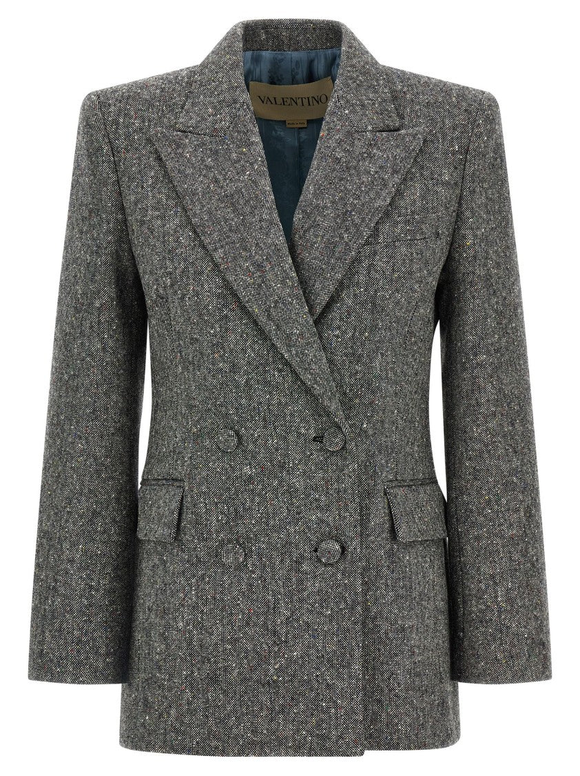 Valentino Garavani Double-Breasted Blazer In Textured Bottonato Natte'