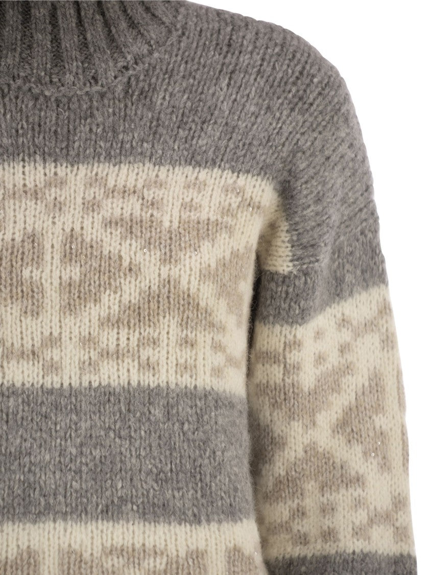 Peserico High-Neck Geometric Knit Jumper With Dropped Shoulders