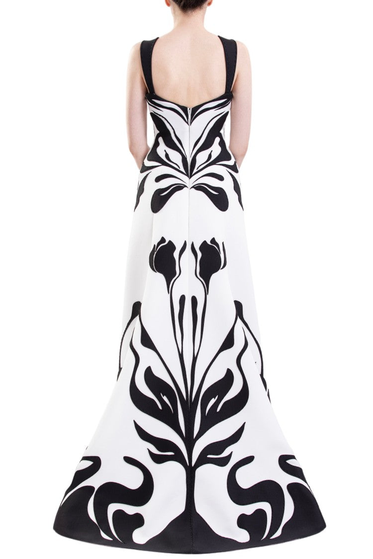 Saiid Kobeisy Laser Cut Floral Scuba Evening Dress