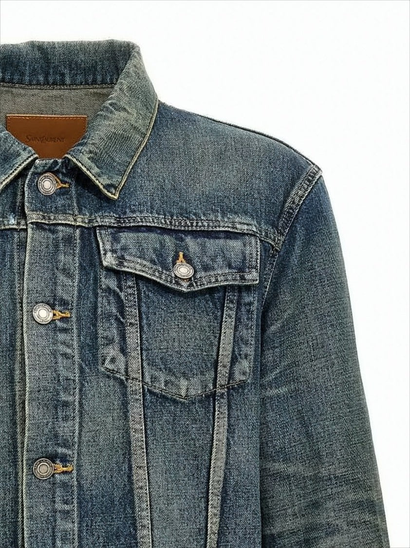 Saint Laurent Medium Blue Wash Denim Jacket With Structured Silhouette