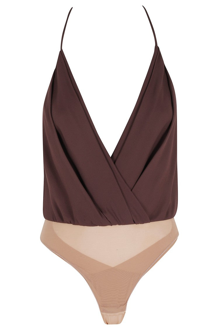 Elisabetta Franchi Brown Viscose Georgette Logo-Jewel Viscose Bodysuit