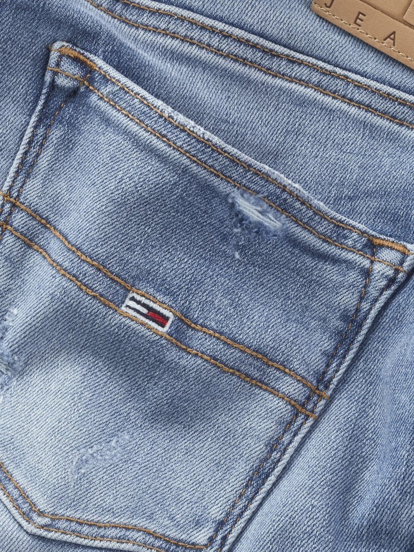 Tommy Jeans Fitted Light Blue Jeans With Distressed Detailing