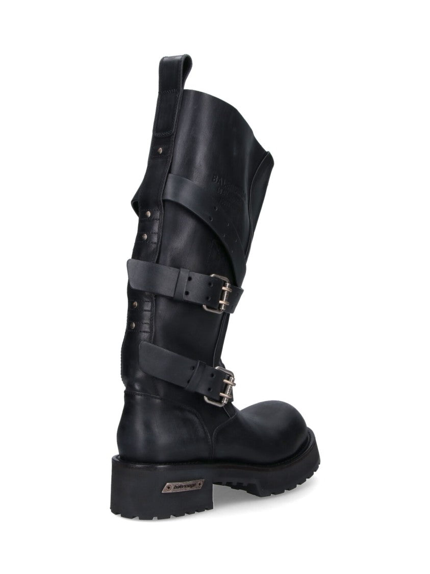 Balenciaga Black Venom Distressed Calfskin Buckle Boots