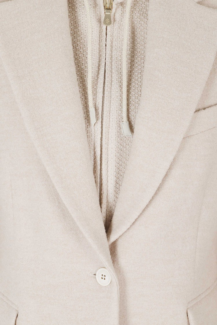 Eleventy Sand Single-Breasted Hooded Bib Wool Blazer