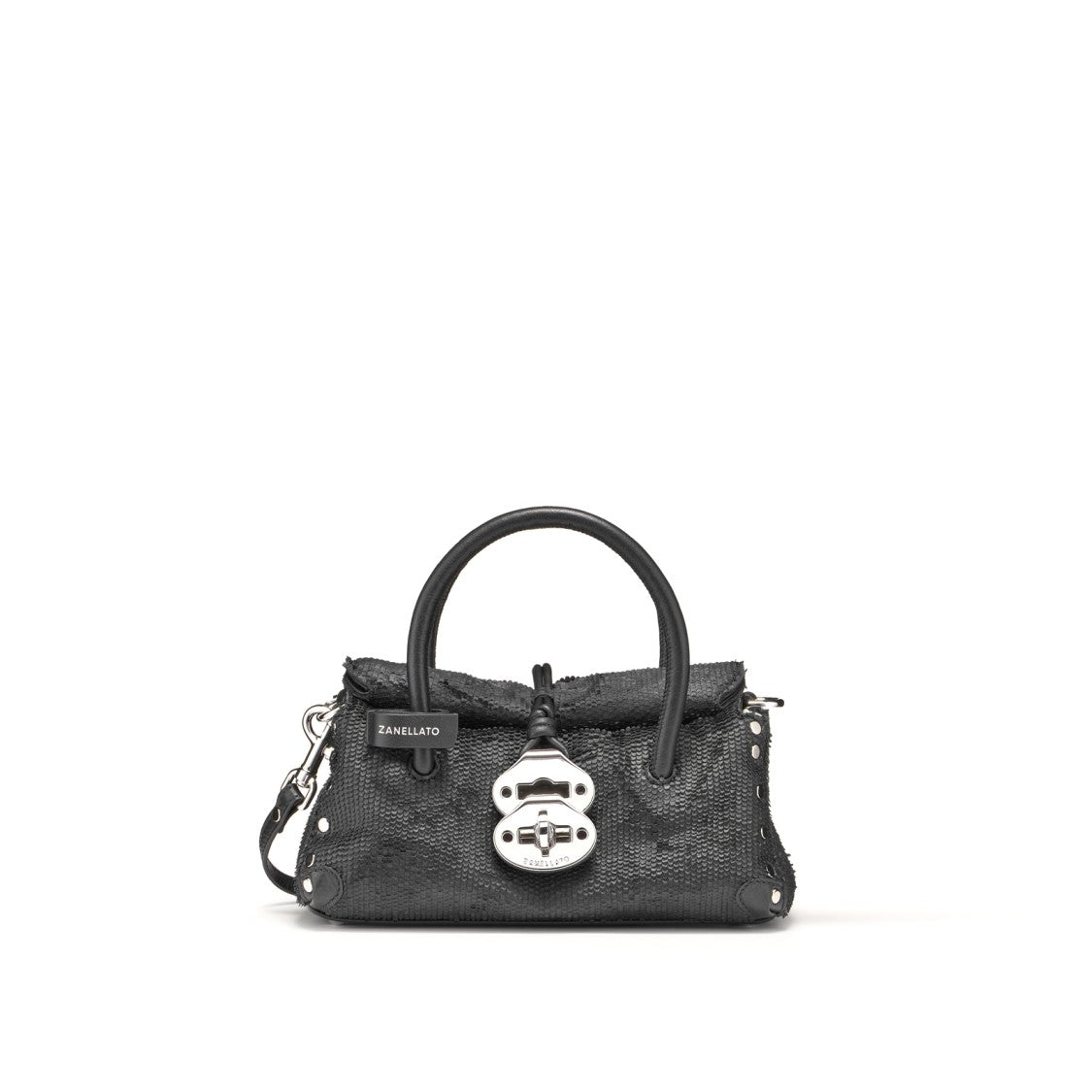 Zanellato Structured Black Lambskin Bag With Calfskin Accents