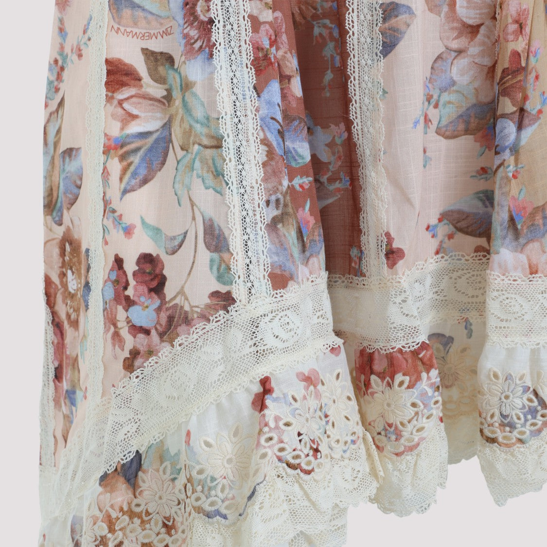 Zimmermann Spliced Print Cotton Awaken Lace Trim Blouse