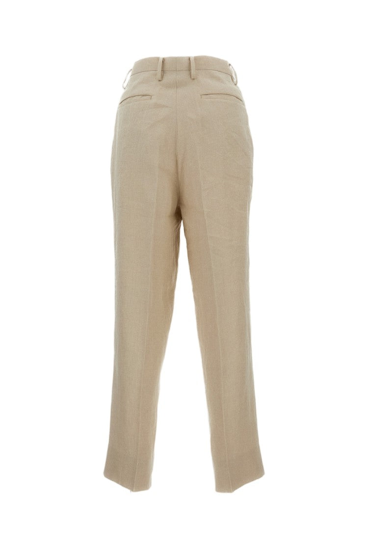 Kaptain Sunshine Beige Straight-Leg Trousers In Linen And Silk