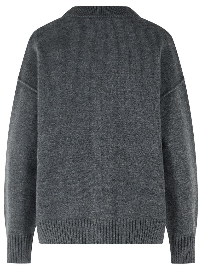 Ami Paris Grey Ami De Cœur V-Neck Wool Cardigan