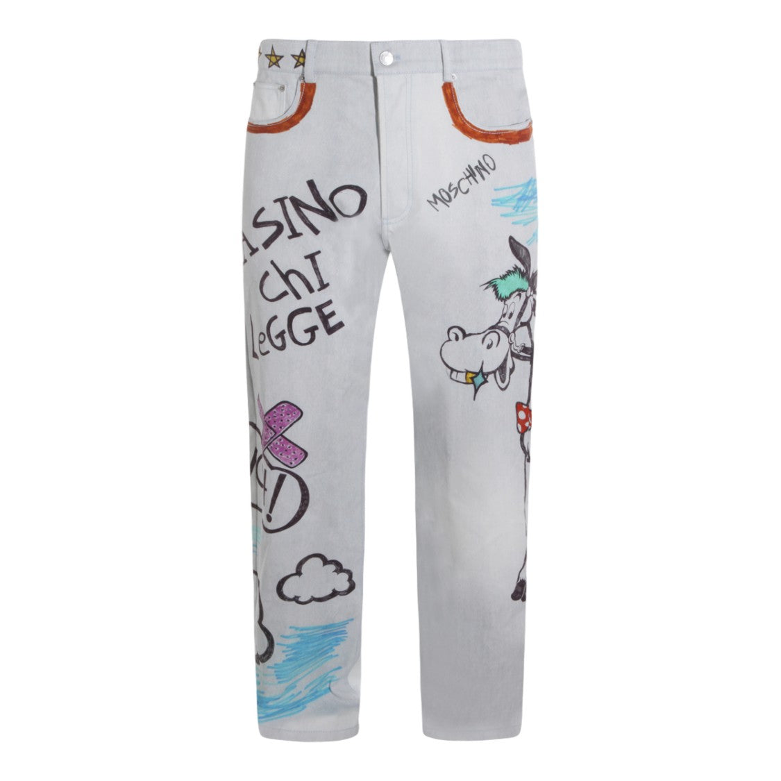 Moschino White Jeans With Graffiti-Inspired Artwork