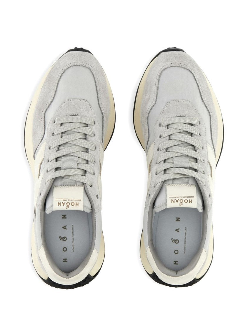 Hogan Grey Suede And Smooth Texture Flat Shoes