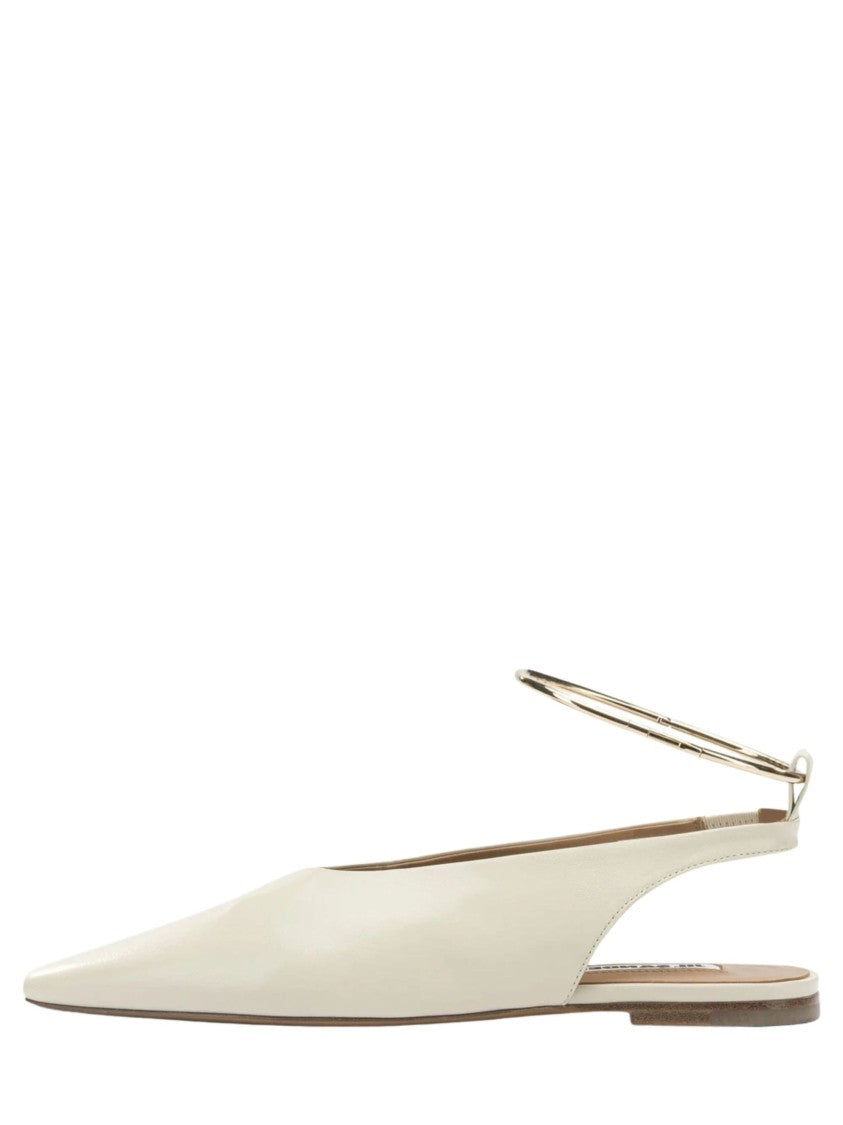 Jil Sander White Gold Ankle Strap Leather Flats